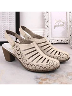 Kožené sandály na podpatku Rieker W RKR49B beige Kožené sandály na podpatku Rieker W RKR49B beige