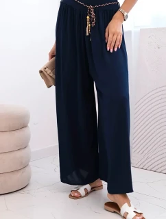 Dámské kalhoty z viskózy se širokými nohavicemi námořnická modř
