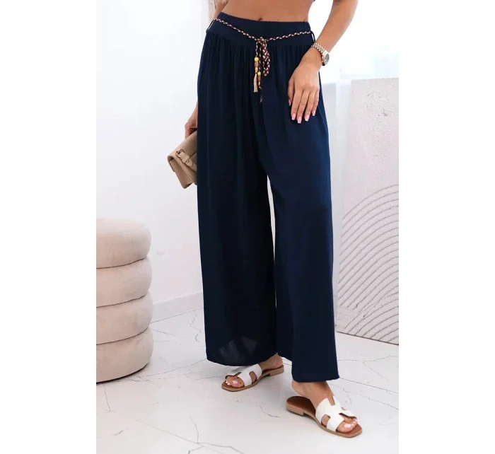Dámské kalhoty z viskózy se širokými nohavicemi námořnická modř