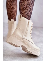 Dámské zateplené kožené kozačky světle béžové model 21598620 - EVENTO