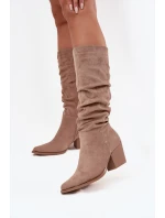 Dámské kozačky s horní částí na podpatku vyhřívané béžové model 21715049 - Boto