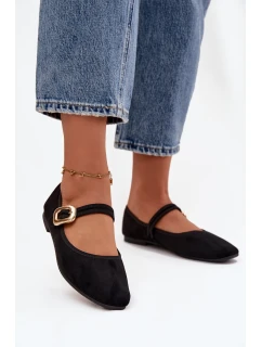 Baleríny s páskem a zlatým sponou Eko semišové Černé model 21744471 - Boto