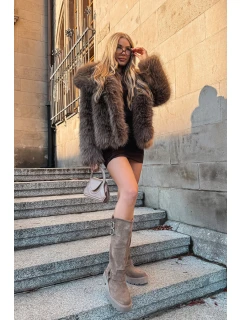 Kožené semišové dámské kozačky s přezkami zateplené Big Star OO274A182 béžové