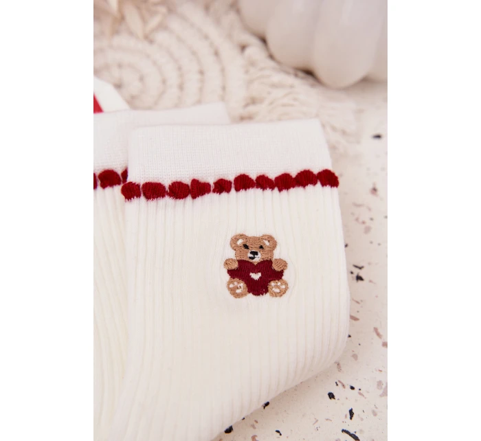 Dámské Vánoční Ponožky S Medvídkem Bílé