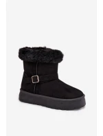 Dámské sněhule na platformě s přezkou a kožešinou Czarne model 21821891 - Boto
