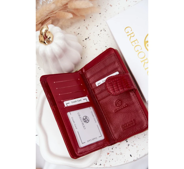 Lakovaná dámská peněženka s ražbou a zlatým detailem Evlinne – červená