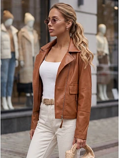 Dámská hnědá kožená bunda ve stylu Ramones od FashionStreet TY5715