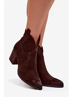 Dámské perforované kotníkové boty model 22100115 Čokoládové - VINCEZA