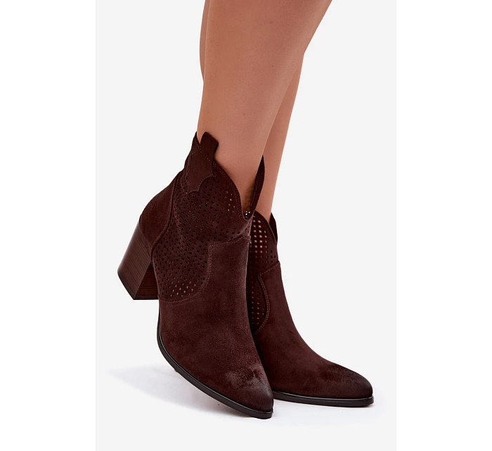 Dámské perforované kotníkové boty model 22100115 Čokoládové - VINCEZA