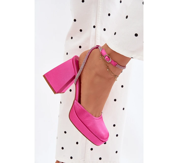 Dámské sandály na vysokém podpatku typu sloupek s páskem s krystaly fuchsiová Seraphina