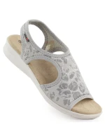 Dámské elastické květinové sandály šedé barvy model 21904744 - Unisoft Dámské elastické květinové sandály šedé barvy model 21904744 - Unisoft