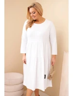 Dámská bavlněná šaty Plus Size s volány a ohrnutým rukávem bílá