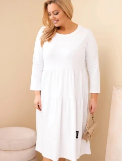 Dámská bavlněná šaty Plus Size s volány a ohrnutým rukávem bílá