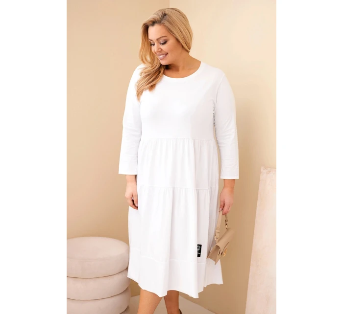 Dámská bavlněná šaty Plus Size s volány a ohrnutým rukávem bílá