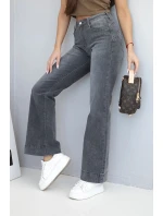 Dámské model 21903502 kalhoty s rovnými nohavicemi a vysokým pasem grafitové - K-Fashion