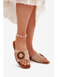 Dámské Pantofle Na Plochém Podpatku S Přezkou Béžové model 21698872 - Boto