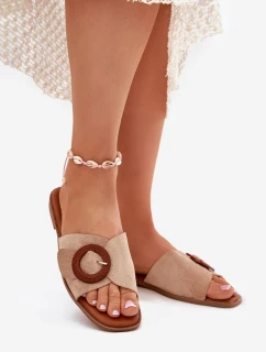 Dámské Pantofle Na Plochém Podpatku S Přezkou Béžové model 21698872 - Boto