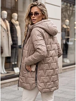 Dámská prošívaná bunda s odnímatelnou kapucí, béžová, FashionStreet TY5793 Dámská prošívaná bunda s odnímatelnou kapucí, béžová, FashionStreet TY5793