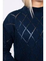 Svetr s polovičním rolákem a kosočtvercovým vzorem tmavě modrý Svetr s polovičním rolákem a kosočtvercovým vzorem tmavě modrý