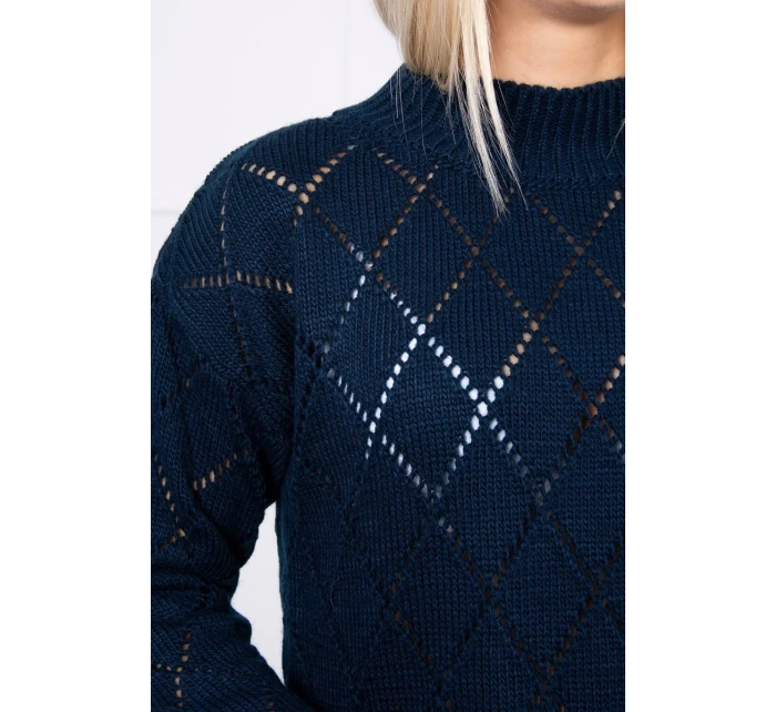 Svetr s polovičním rolákem a kosočtvercovým vzorem tmavě modrý Svetr s polovičním rolákem a kosočtvercovým vzorem tmavě modrý