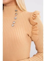 Přiléhavé svetrové šaty s knoflíky béžové barvy Přiléhavé svetrové šaty s knoflíky béžové barvy