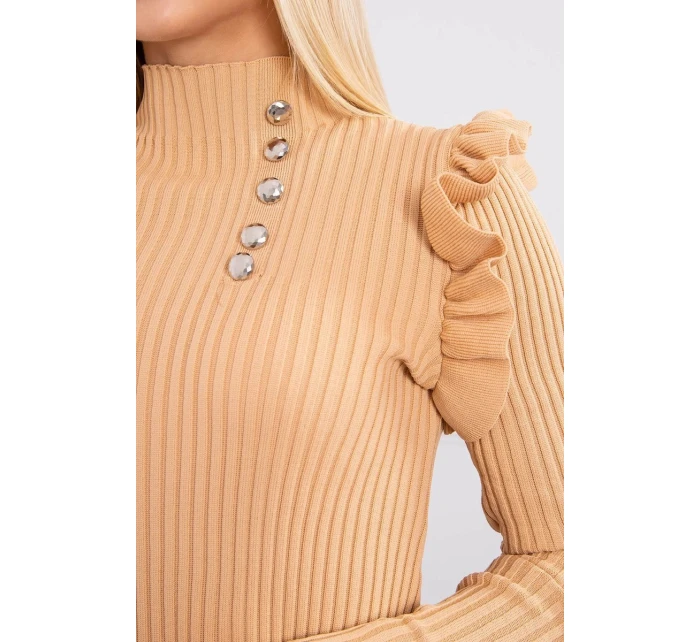 Přiléhavé svetrové šaty s knoflíky béžové barvy Přiléhavé svetrové šaty s knoflíky béžové barvy