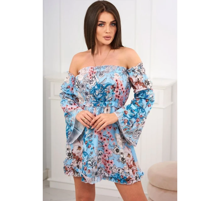 Španělské květinové šaty v mátové barvě Španělské květinové šaty v mátové barvě