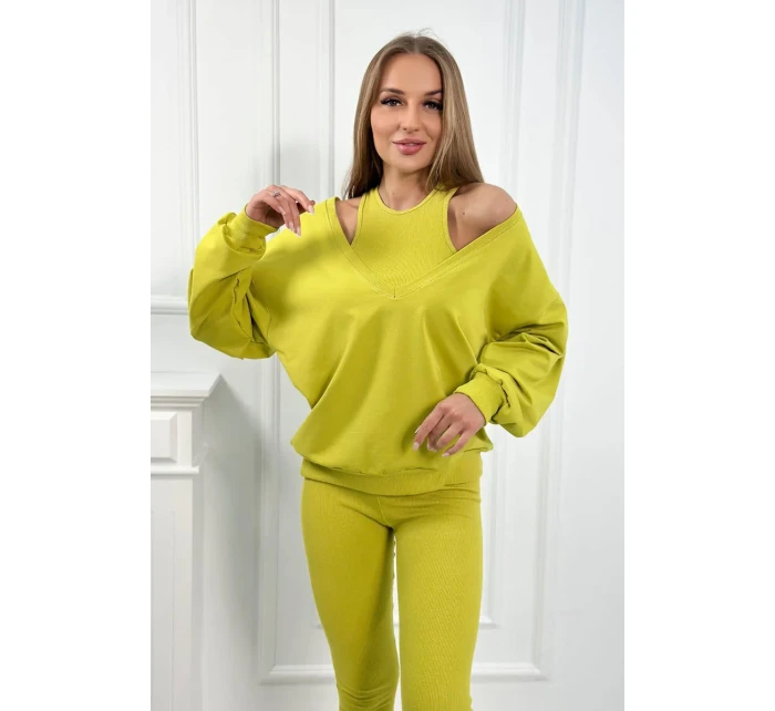 3-dílný set halenka + top + legíny kiwi
