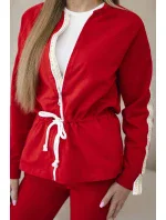 Dámská bavlněná souprava s proužky a stahovacími lemy červený Dámská bavlněná souprava s proužky a stahovacími lemy červený