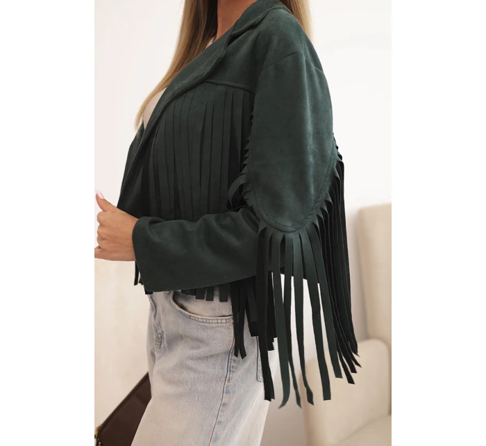 Dámská bunda s třásněmi z semiše tmavě zelená