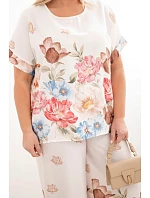 Dámská plus size viskózová souprava s geometrickým potiskem fuchsiová