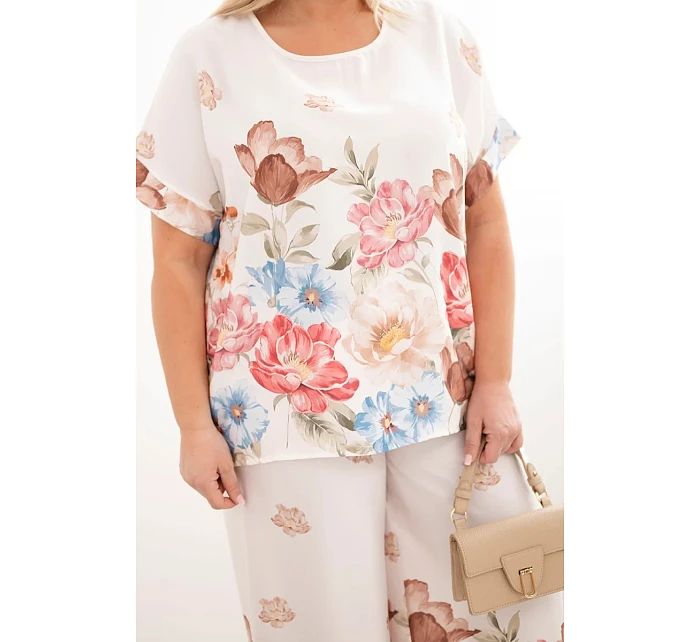 Dámská plus size viskózová souprava s geometrickým potiskem fuchsiová