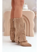 Semišové Kozačky Do  S Svrškem Na Podpatku Béžové model 21680139 - Zazoo