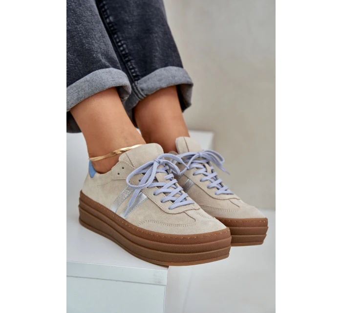 Zazoo N1068S4 Dámské semišové sneakersy na platformě béžové