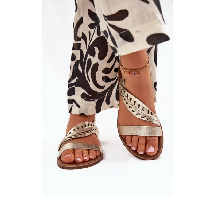 Dámské kožené sandály na plochém podpatku Zazoo model 21704070 zlaté - Boto Dámské kožené sandály na plochém podpatku Zazoo model 21704070 zlaté - Boto