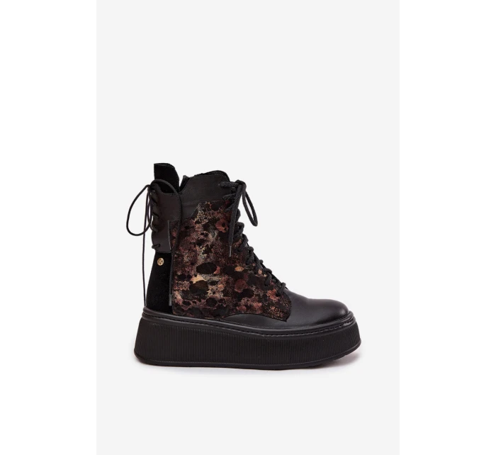 Kožené semišové boty na platformě zateplené černé 06565-01