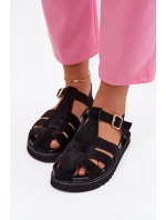 Dámské sandály Římské s zlatým sponou na platformě Černé Terelina