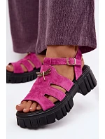 Kožené Semišové Dámské Sandály Na Platformě S  Černé model 22126027 - VINCEZA