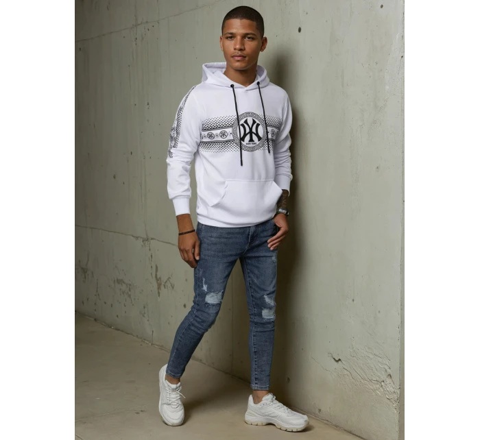 Pánská mikina s kapucí s potiskem bílá FashionStreet BX5567 Pánská mikina s kapucí s potiskem bílá FashionStreet BX5567