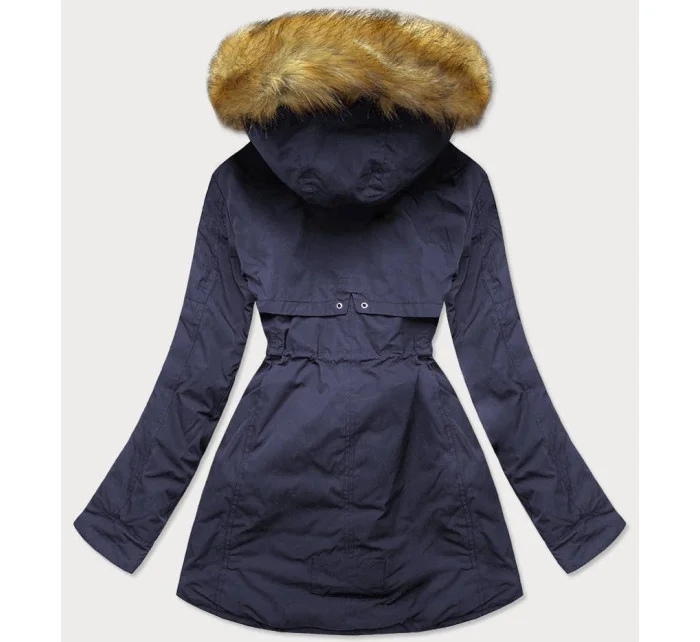 Tmavě modro-růžová oboustranná dámská zimní bunda s kapucí (w213)