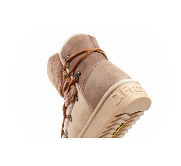 D.Franklin sněhule dámské zimní módní kožešinové zateplené hnědé béžové vysoké dámské