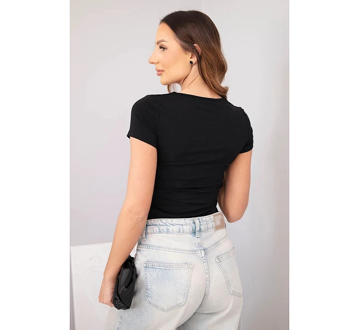 Dámská bambusová halenka s krátkým rukávem a širokým výstřihem basic černá Dámská bambusová halenka s krátkým rukávem a širokým výstřihem basic černá
