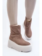 Kožené Dámské Boty Na Podpatku S Pásky  Bežové model 21644286 - Zazoo