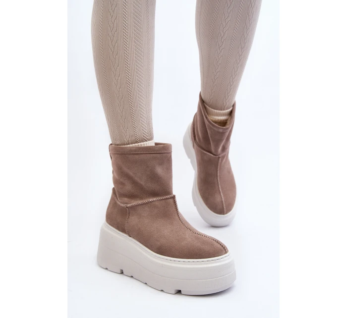 Kožené Dámské Boty Na Podpatku S Pásky  Bežové model 21644286 - Zazoo