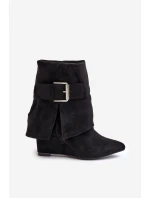 Boty Na Klínu S Ohnutým Závěsem A Přezkou Eko Semišové Černé Vortinia Boty Na Klínu S Ohnutým Závěsem A Přezkou Eko Semišové Černé Vortinia