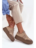 Kožené semišové dámské tenisky na platformě model 21713090 béžové - Zazoo