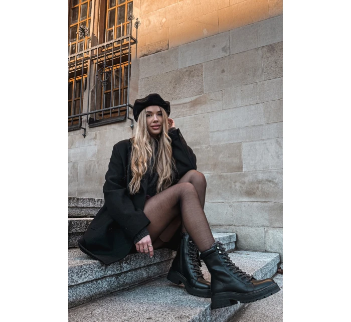 Dámské trapery kotníkové boty z eko kůže černé Bellora