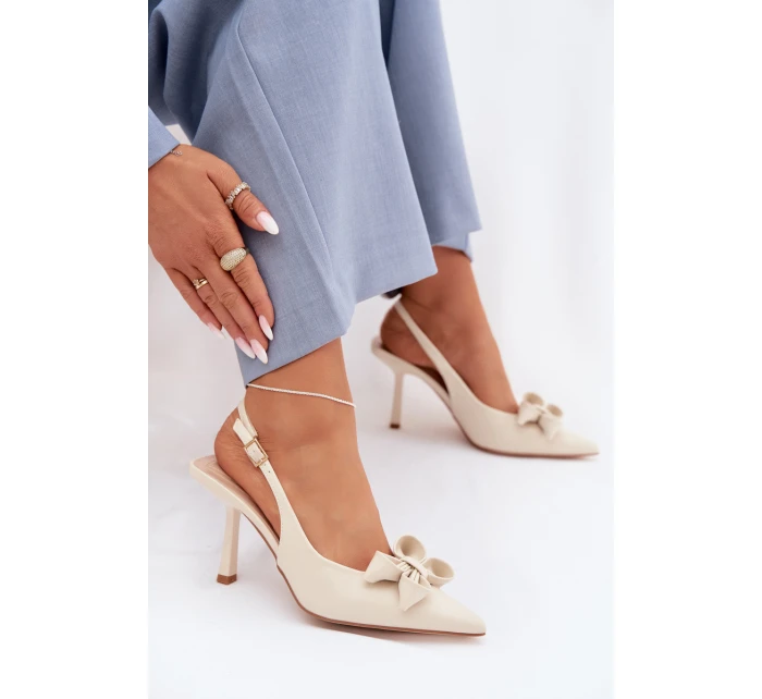 Dámské sandály na podpatku s mašlí Béžové Jonera