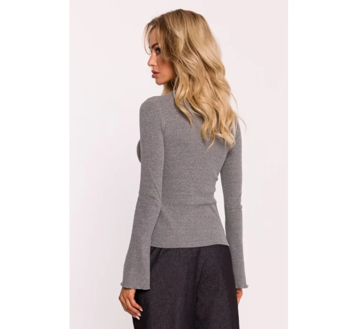 model 20476112 Žebrovaný top s dlouhými rukávy šedý melír - Moe