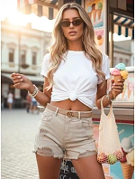 Dámské šortky POPGLAM beige FashionStreet SY0399 Dámské šortky POPGLAM beige FashionStreet SY0399